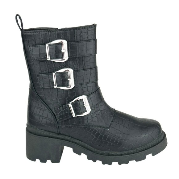 SUGAR FILO Women's Lug Sole Croc Embossed Combats Boots - Picture 2 of 10